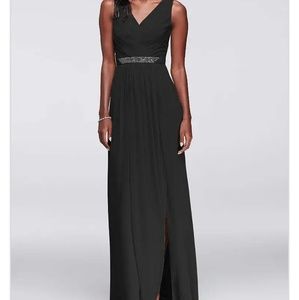 David's Bridal LONG MESH DRESS V-NECK Black Sz 10